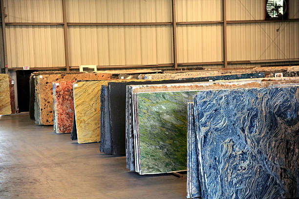 close up shot of granite slabs in a row.